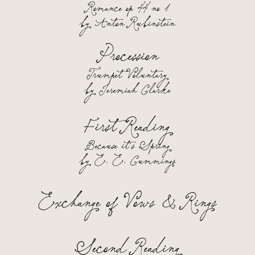 This is a vintage unique wedding programs with standard by Kelly Watkins called felicity printing on signature in standard