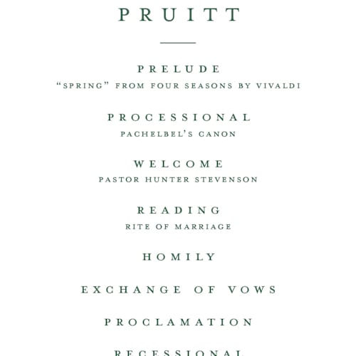 This is a pine unique wedding programs with standard by Amy Kross called mountain ridge printing on signature in standard
