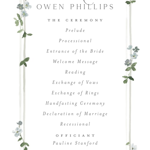 This is a mist unique wedding programs with standard by Everett Paper Goods called wistful printing on signature in 4x9