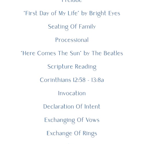 This is a porcelain unique wedding programs with standard by Elly called porcelain floral printing on signature in 4x9