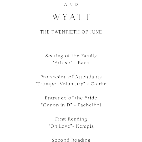 This is a cotton unique wedding programs with standard by Stacey Meacham called circle monogram printing on signature in 4x9