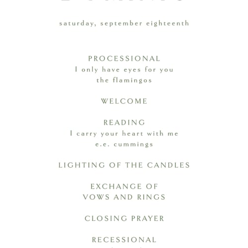 This is a clover unique wedding programs with standard by Kelly Schmidt called victoria printing on signature in 4x9