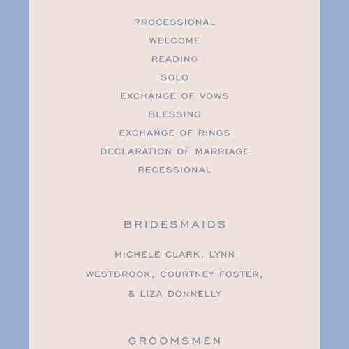 This is a canopy unique wedding programs with standard by Pixel and Hank called threaded printing on signature in standard