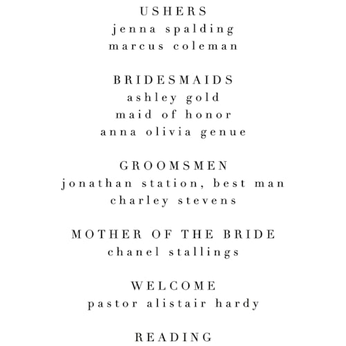 This is a snow unique wedding programs with standard by Lori Wemple called photo printing on signature in 4x9