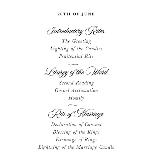 This is a obsidian unique wedding programs with standard by Lucrecia Caporale called classic & timeless printing on signature in 4x9