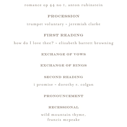 This is a natural unique wedding programs with standard by BR Designs called vintage flourishes printing on signature in 4x9