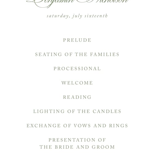 This is a garden unique wedding programs with standard by Kelly Schmidt called chic script printing on signature in standard