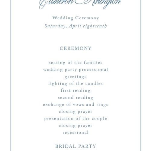 This is a ocean unique wedding programs with standard by Kelly Schmidt called greenwood printing on signature in 4x9