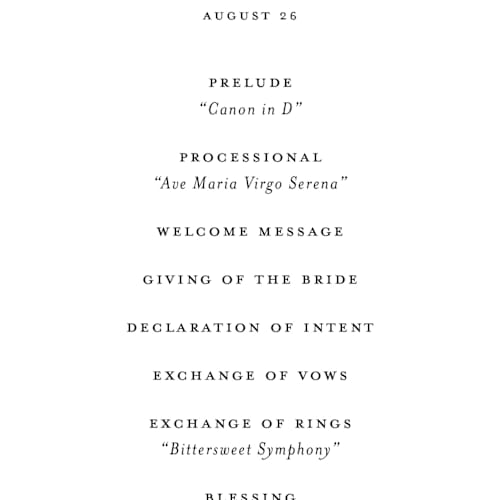 This is a porcelain unique wedding programs with standard by Eric Clegg called have and hold printing on signature in 4x9