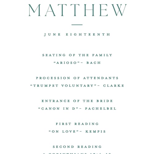 This is a cypress unique wedding programs with standard by Kristie Kern called gwenyth printing on signature in 4x9