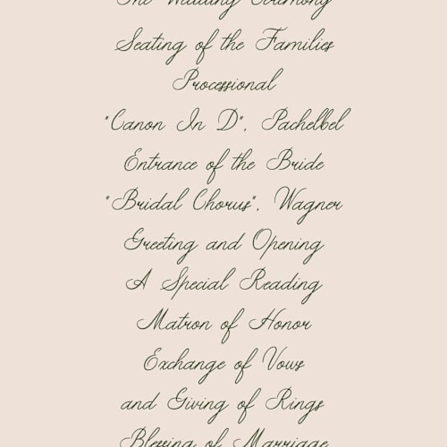 This is a coral fern unique wedding programs with standard by Chris Griffith called wedding tapestry printing on signature in standard