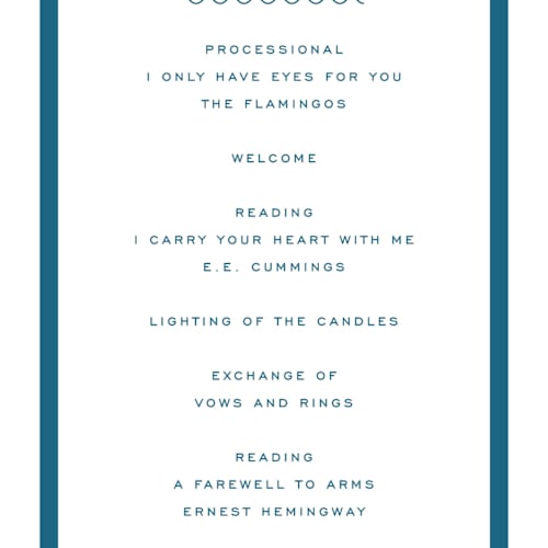 This is a ocean unique wedding programs with standard by Kelly Schmidt called coast printing on signature in 4x9