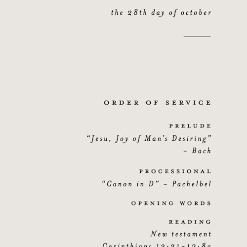 This is a ivory unique wedding programs with standard by Carolyn Nicks called kinkaid printing on signature in 4x9