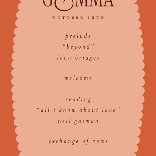 This is a poppy unique wedding programs with standard by Morgan Kendall called bloom printing on signature in standard