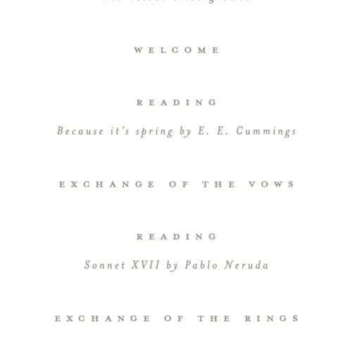 This is a cloud unique wedding programs with foil pressed by Ana Sharpe called clarity printing on signature in 4x9