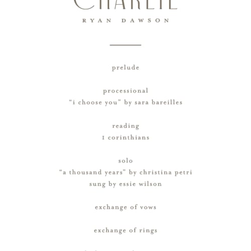 This is a alabaster unique wedding programs with foil pressed by Pixel and Hank called moderne printing on signature in standard
