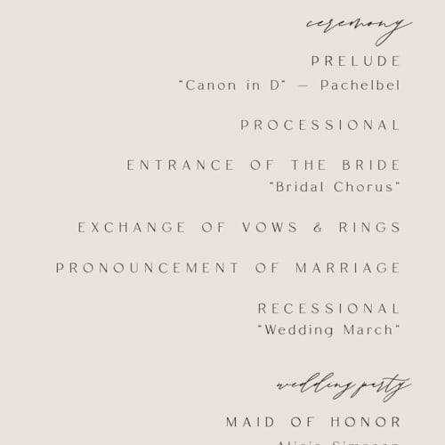 This is a smoke unique wedding programs with foil pressed by Olivia Raufman called gathering printing on signature in 4x9