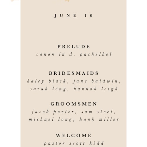 This is a blush unique wedding programs with foil pressed by Hannah Williams called modern serene printing on signature in standard