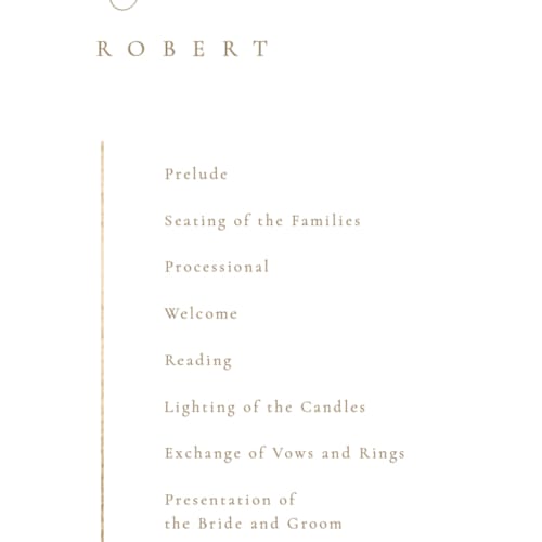 This is a brass unique wedding programs with foil pressed by Kelly Schmidt called london printing on signature in 4x9