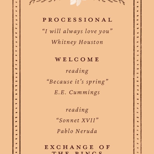 This is a rennie unique wedding programs with foil pressed by Claudia Orengo called victorian printing on signature in standard