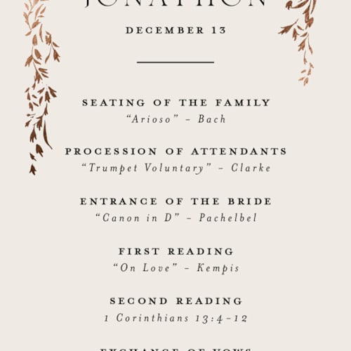 This is a almond unique wedding programs with foil pressed by Erin L. Wilson called trailing vines printing on signature in standard