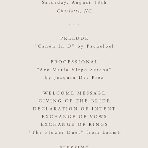 This is a cream unique wedding programs with foil pressed by Hooray Creative called and centered printing on signature in standard