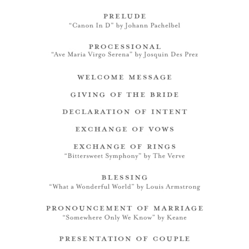 This is a chantilly unique wedding programs with foil pressed by Jessica Williams called vining printing on signature in standard