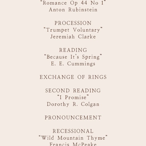 This is a rose quartz unique wedding programs with foil pressed by Paper Sun Studio called countryside printing on signature in standard