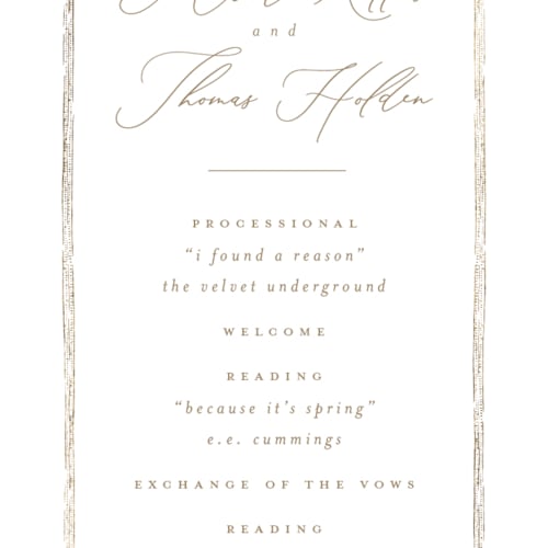 This is a porcelain unique wedding programs with foil pressed by Leah Bisch called reflection printing on signature in standard
