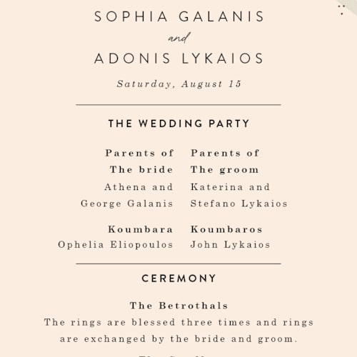This is a linen unique wedding programs with foil pressed by Maria Hilas-Louie called stefana printing on signature in standard