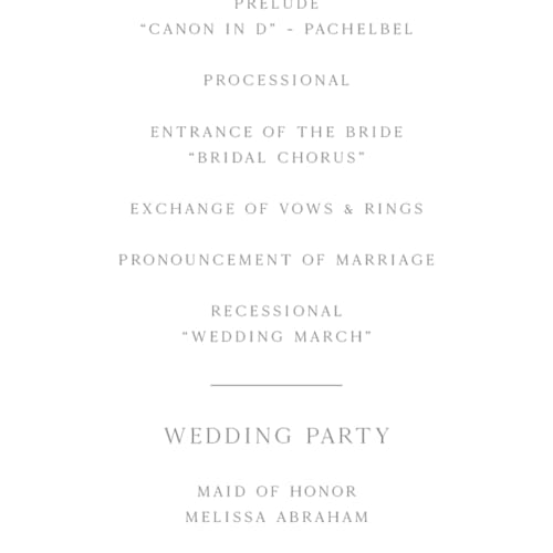 This is a slate unique wedding programs with foil pressed by Vanessa Doyle called song of solomon printing on signature in 4x9