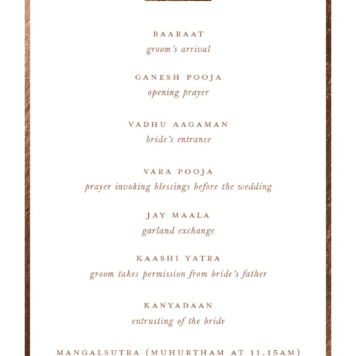 This is a pista unique wedding programs with foil pressed by Teju Reval called royal wedding printing on signature in 4x9