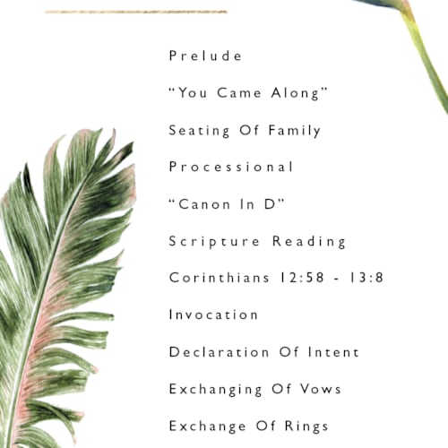 This is a tropical unique wedding programs with foil pressed by Elly called our paradise printing on signature in standard