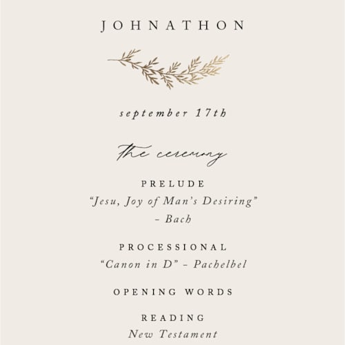 This is a ivory unique wedding programs with foil pressed by Carolyn Nicks called to hold printing on signature in standard