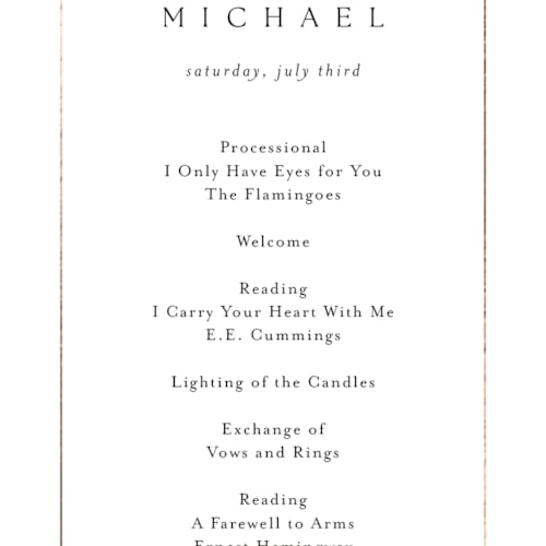 This is a silk unique wedding programs with foil pressed by Kelly Schmidt called framed monogram printing on signature in standard
