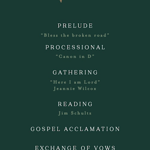 This is a evergreen unique wedding programs with foil pressed by Alethea and Ruth called illuminated storybook printing on signature in standard