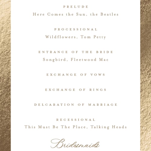 This is a carnation unique wedding programs with foil pressed by Everett Paper Goods called jardin printing on signature in standard
