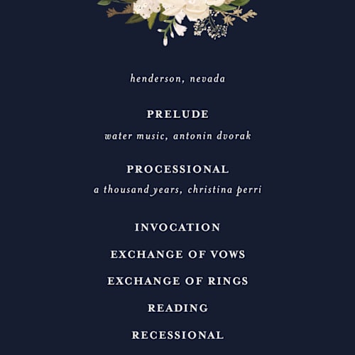 This is a caviar unique wedding programs with foil pressed by Susan Moyal called harmony printing on signature in 4x9