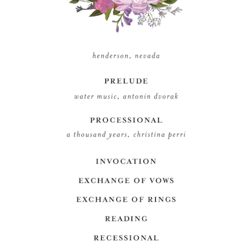 This is a vineyard unique wedding programs with foil pressed by Susan Moyal called harmony printing on signature in 4x9
