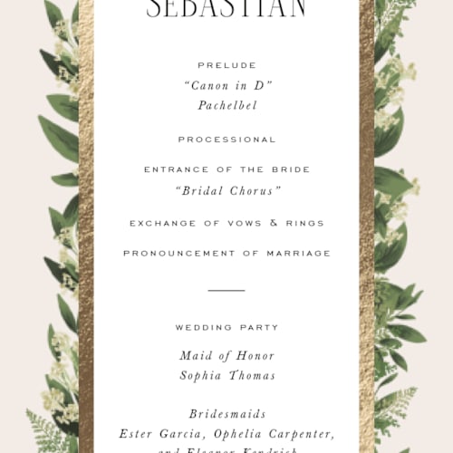 This is a champagne unique wedding programs with foil pressed by Leah Bisch called bliss printing on signature in standard