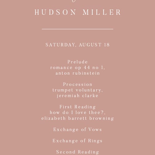 This is a rose unique wedding programs with foil pressed by Nicole Walsh called classic elegance printing on signature in 4x9
