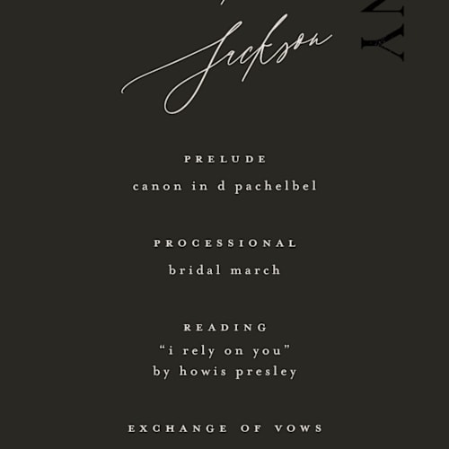 This is a truffle unique wedding programs with foil pressed by Vera Lim called the arc printing on signature in standard