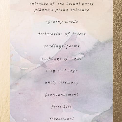 This is a latte unique wedding programs with foil pressed by Lori Wemple called mountain printing on signature in standard