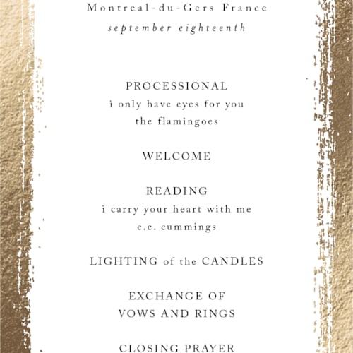 This is a silk unique wedding programs with foil pressed by Kelly Schmidt called brushed edge printing on signature in standard