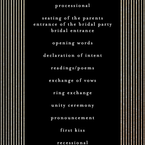 This is a onyx unique wedding programs with foil pressed by Lori Wemple called ionic printing on signature in standard