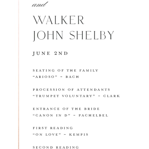 This is a cotton unique wedding programs with foil pressed by Stacey Meacham called understated elegance printing on signature in standard