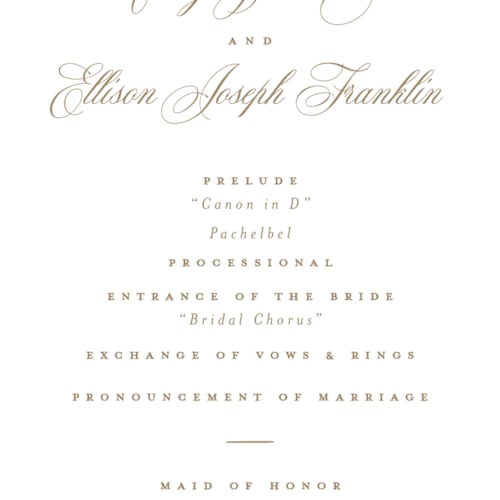 This is a pearl unique wedding programs with foil pressed by Leah Bisch called monogram in leaves printing on signature in standard