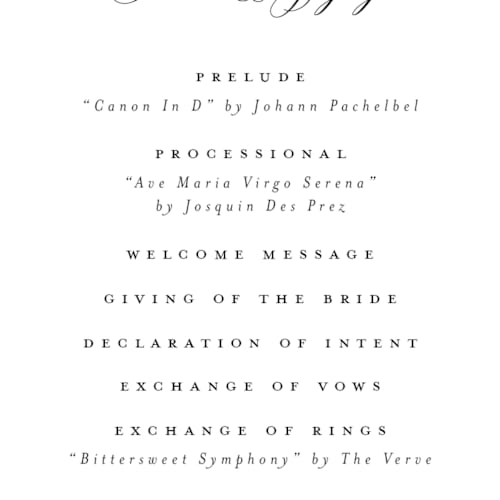 This is a pearl unique wedding programs with foil pressed by Jenna Holcomb called rococo printing on signature in standard