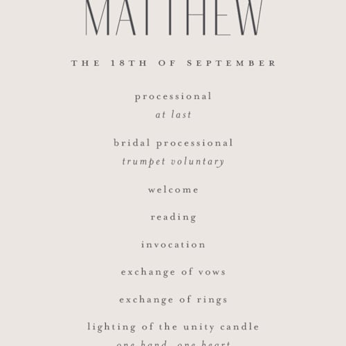 This is a bisque unique wedding programs with foil pressed by Kristie Kern called newberry printing on signature in standard