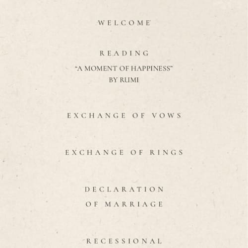 This is a gem unique wedding programs with foil pressed by Sumak Studio called agate printing on signature in standard